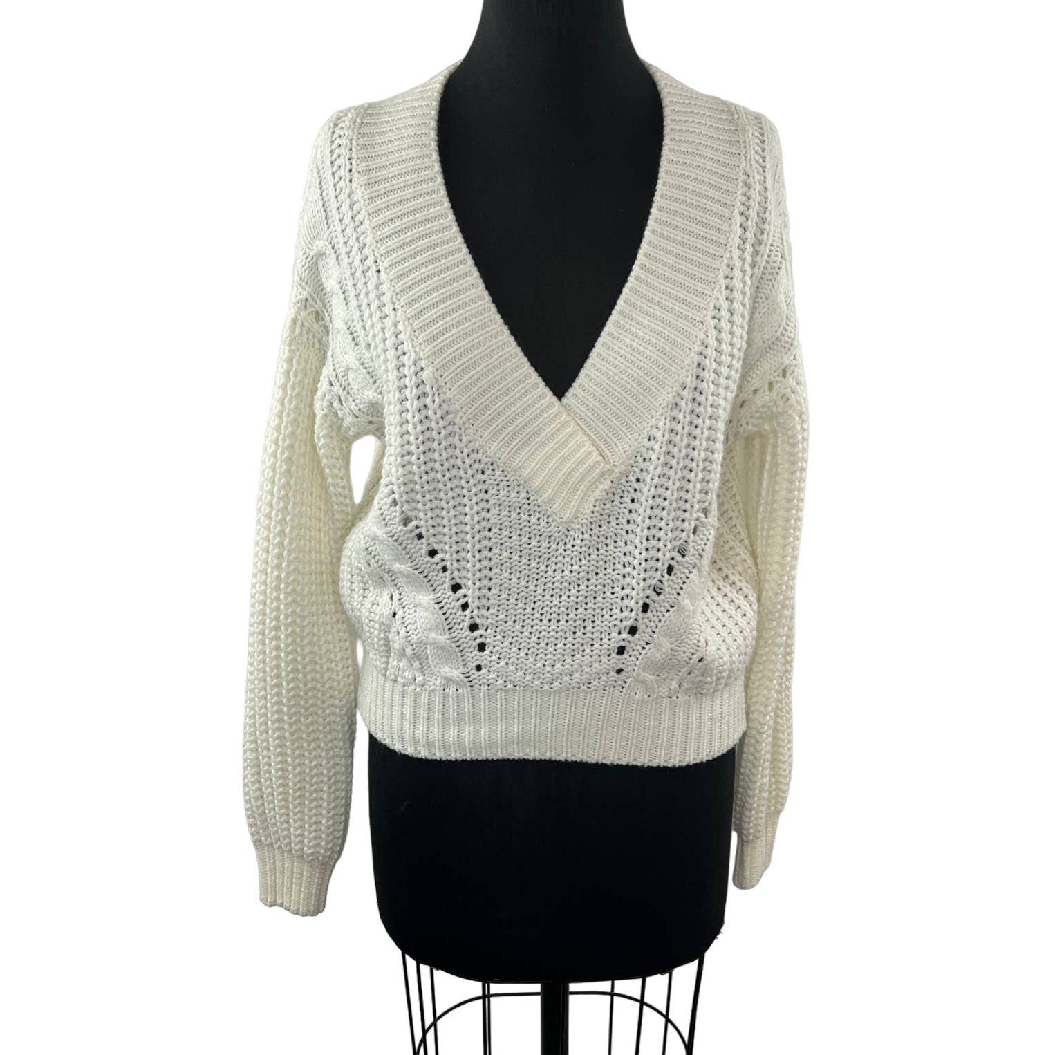Urban Outfitters Cream V-Neck Cable Knit Sweater